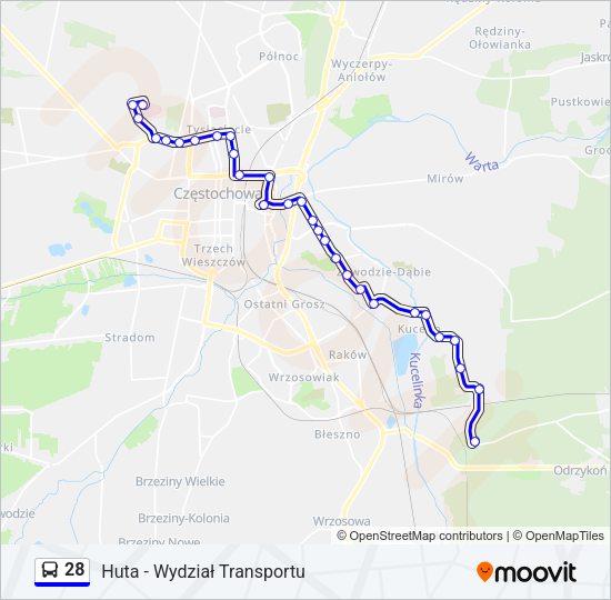 Mapa linii autobus 28