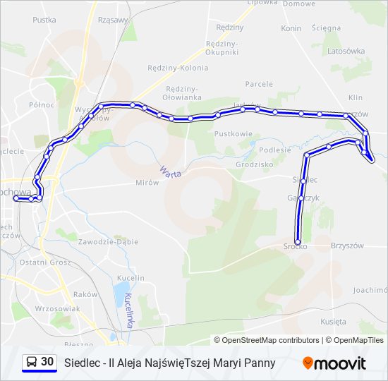 Mapa linii autobus 30