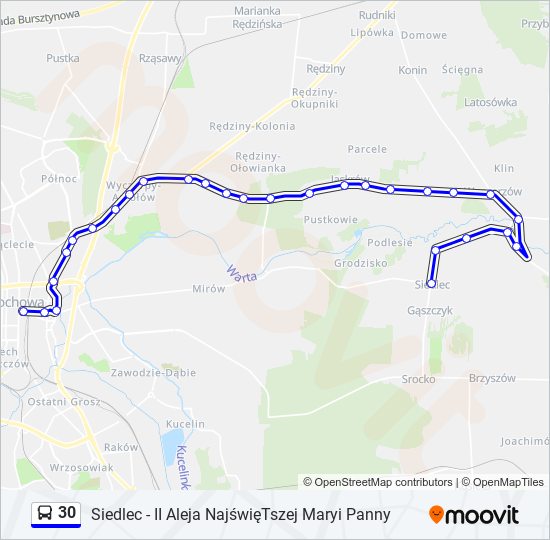 Mapa linii autobus 30