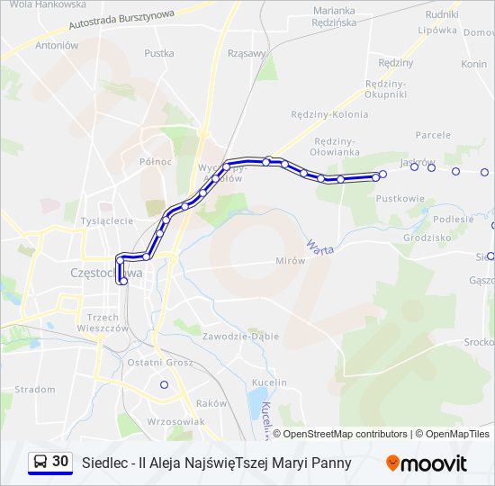 Mapa linii autobus 30