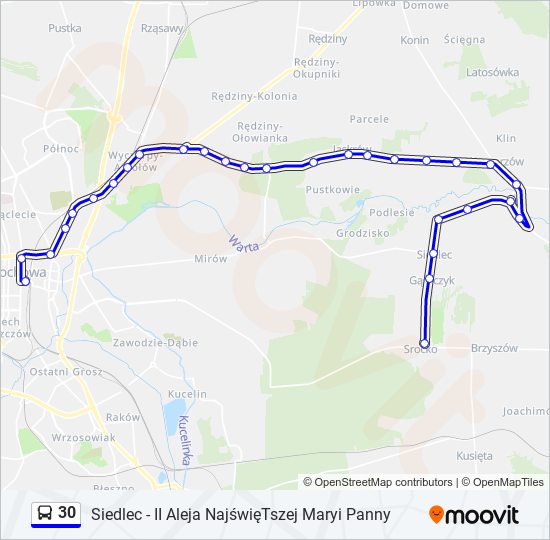 Mapa linii autobus 30