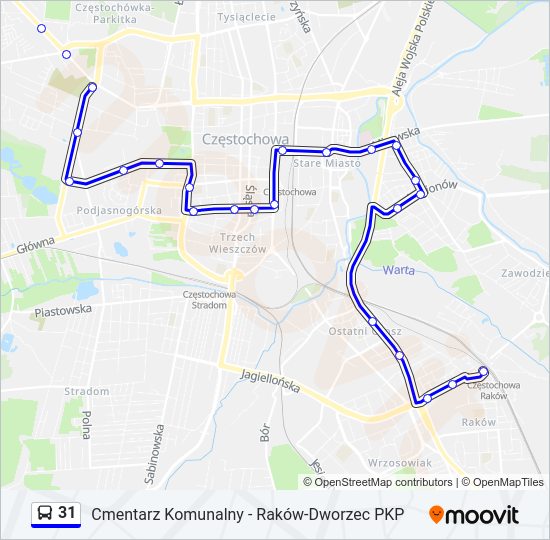 Mapa linii autobus 31