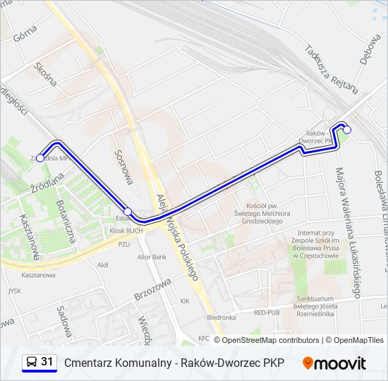 Mapa linii autobus 31