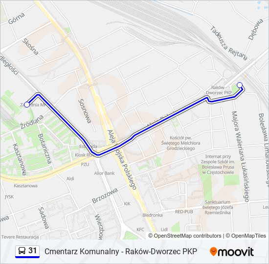 Mapa linii autobus 31