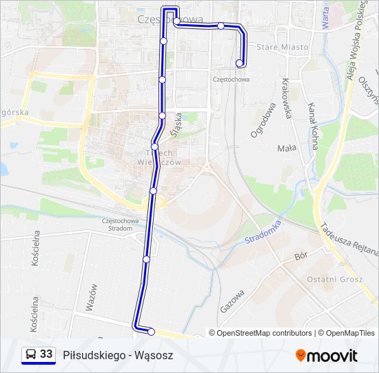 Mapa linii autobus 33