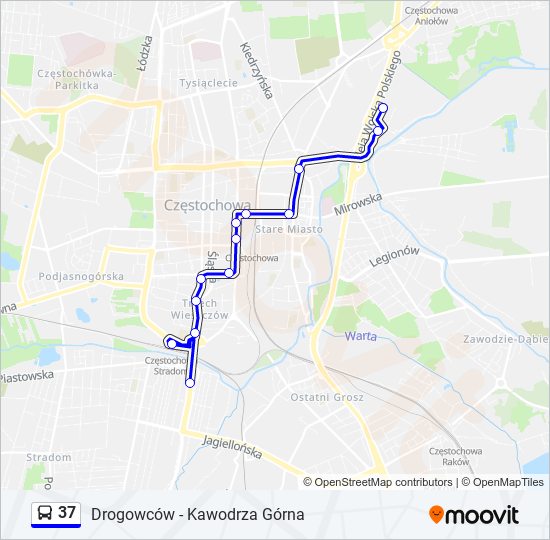 Mapa linii autobus 37