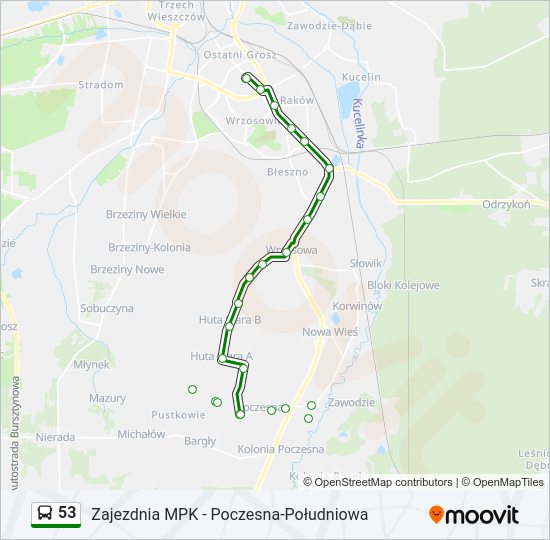 Mapa linii autobus 53