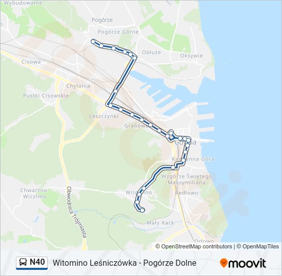 N40 bus Line Map