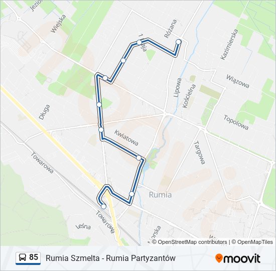 Mapa linii autobus 85