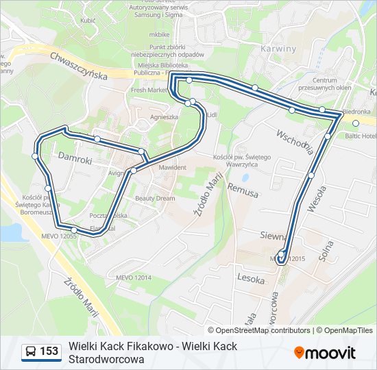 153 bus Line Map