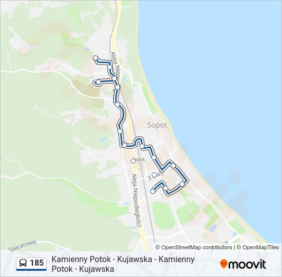 Mapa linii autobus 185