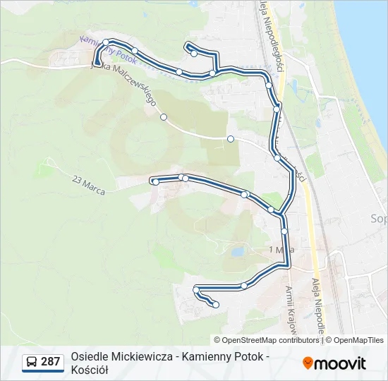 Автобус 287: карта маршрута