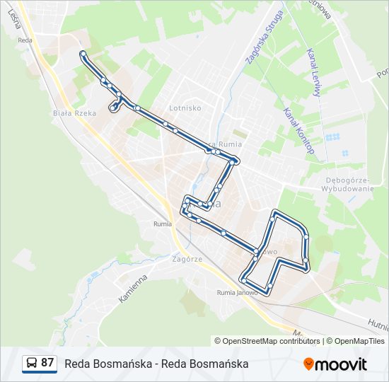 Mapa linii autobus 87