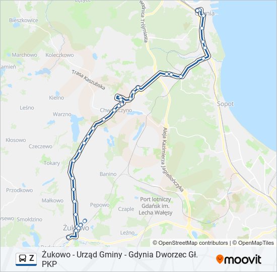 Mapa linii autobus Z