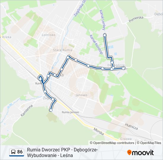 Mapa linii autobus 86