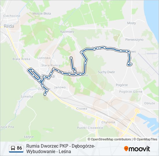 Mapa linii autobus 86