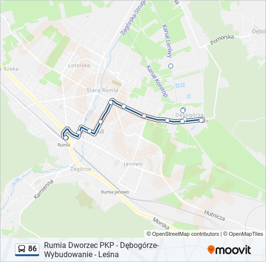 Mapa linii autobus 86