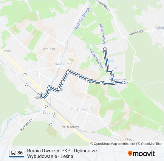 Mapa linii autobus 86