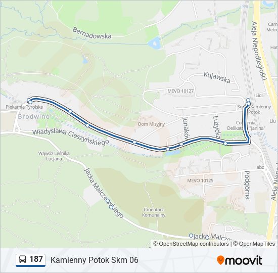 Mapa linii autobus 187