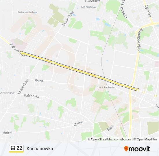 Mapa linii autobus Z2