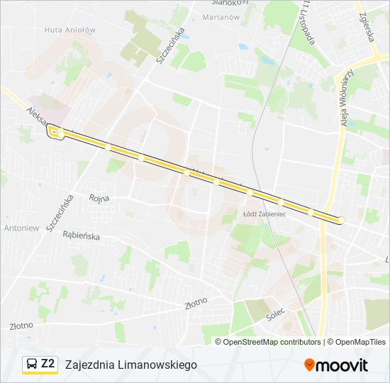 Mapa linii autobus Z2