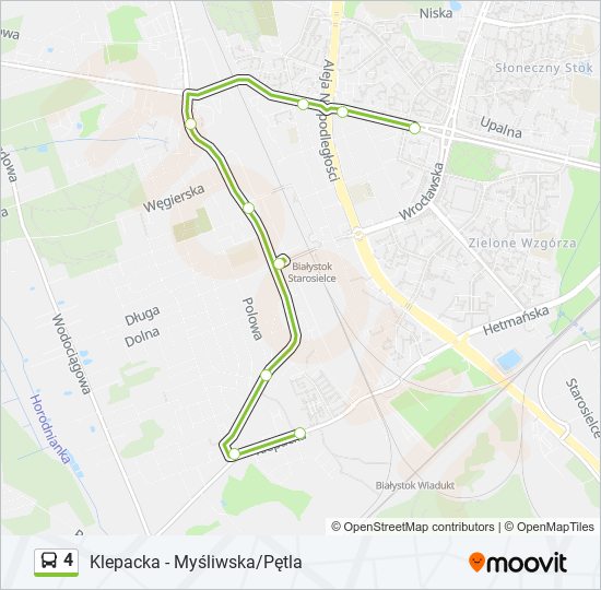 Mapa linii autobus 4