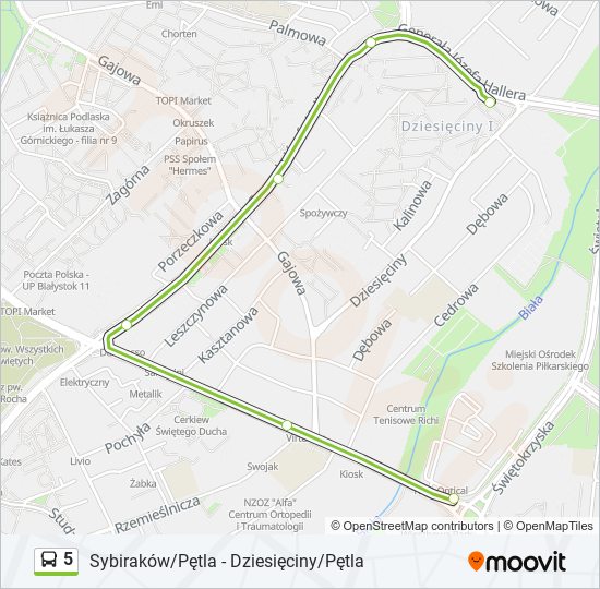 Mapa linii autobus 5