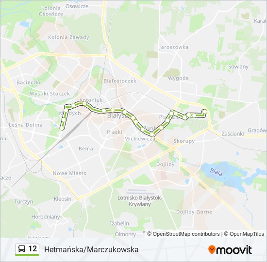 Mapa linii autobus 12