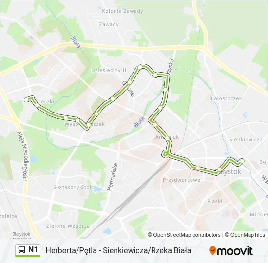 N1 Bus Line Map