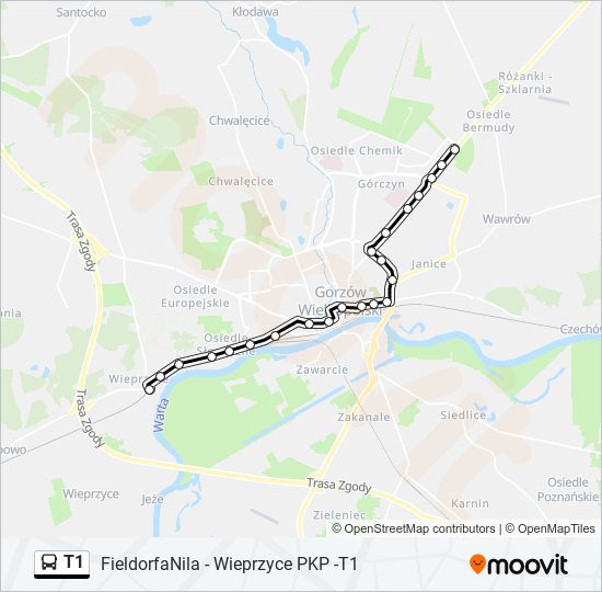 Автобус T1: карта маршрута