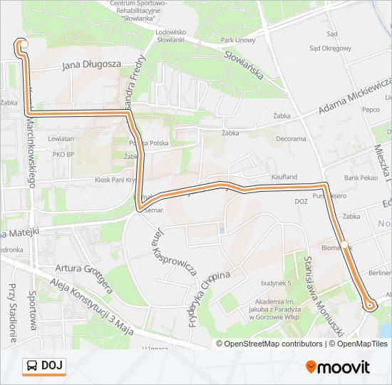 Mapa linii autobus DOJ