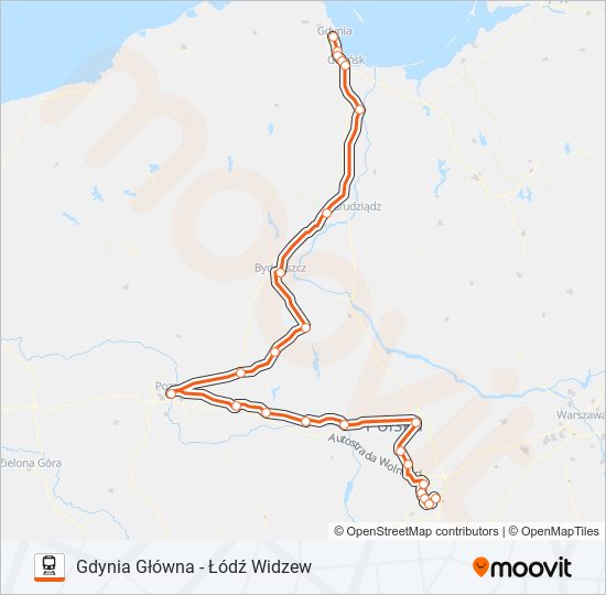 Mapa linii kolej IC 51134