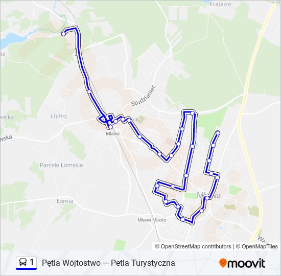 Mapa linii autobus 1