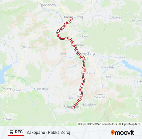 Mapa linii kolej REG