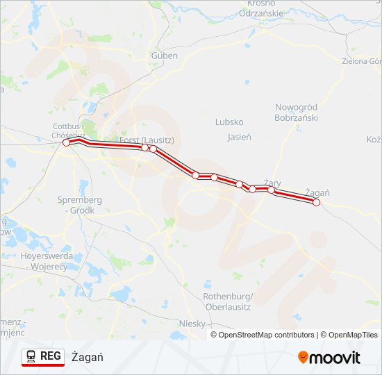 Поезд REG: карта маршрута