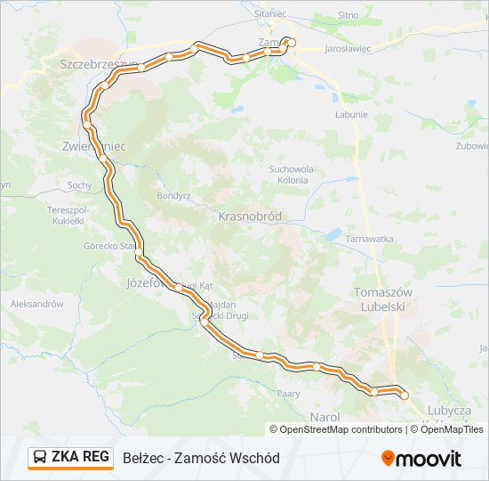 Mapa linii autobus ZKA REG