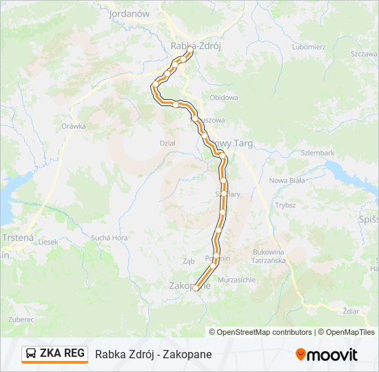 Mapa linii autobus ZKA REG