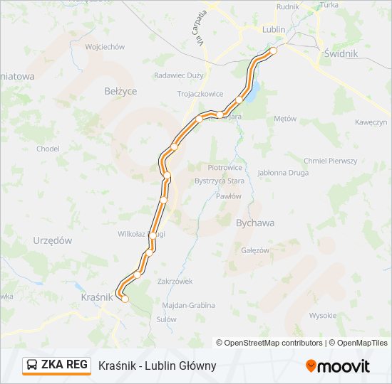 Mapa linii autobus ZKA REG