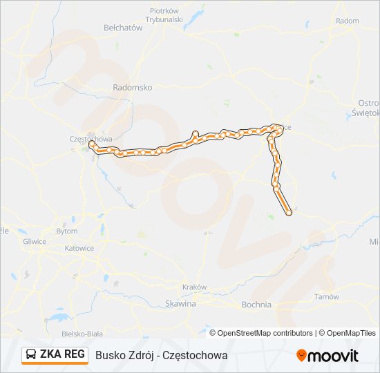 Mapa linii autobus ZKA REG