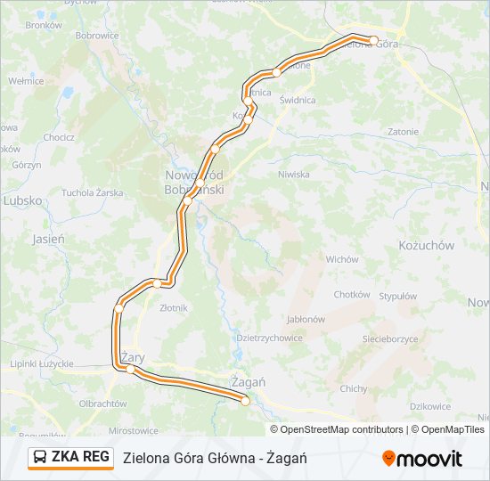 Mapa linii autobus ZKA REG