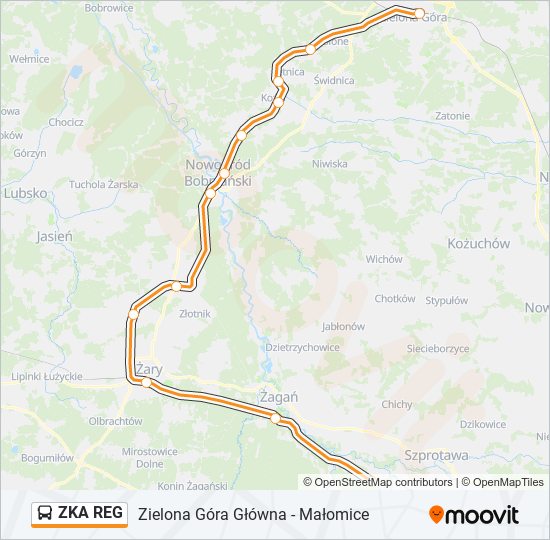 Mapa linii autobus ZKA REG