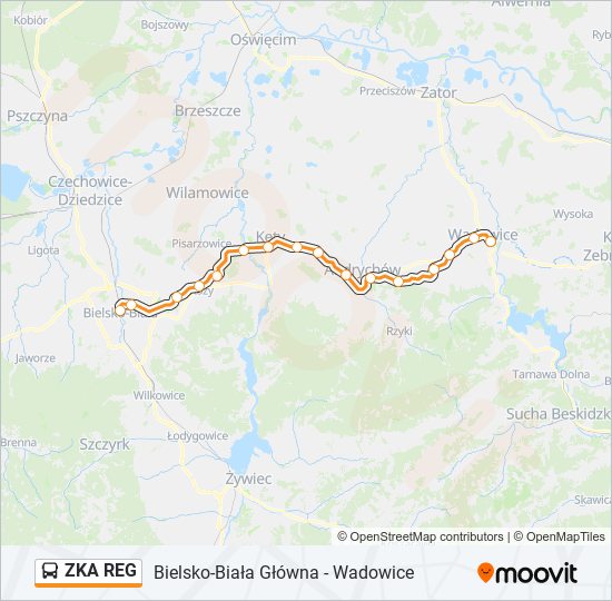 Mapa linii autobus ZKA REG