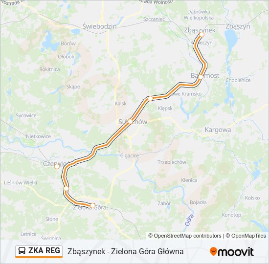 Mapa linii autobus ZKA REG