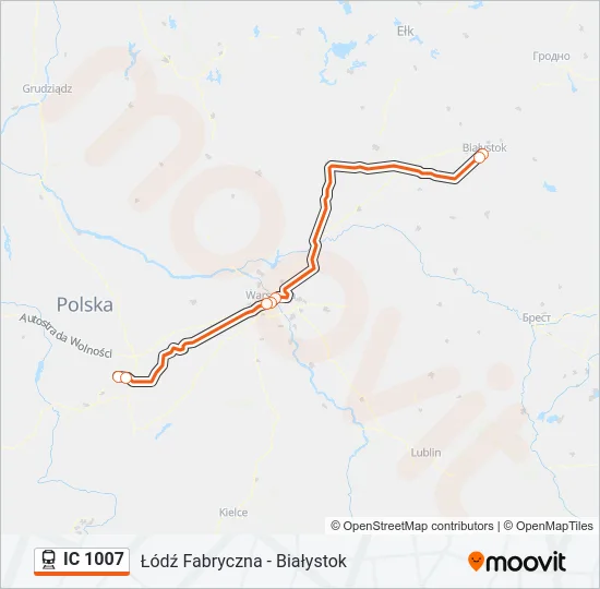 Поезд IC 1007: карта маршрута