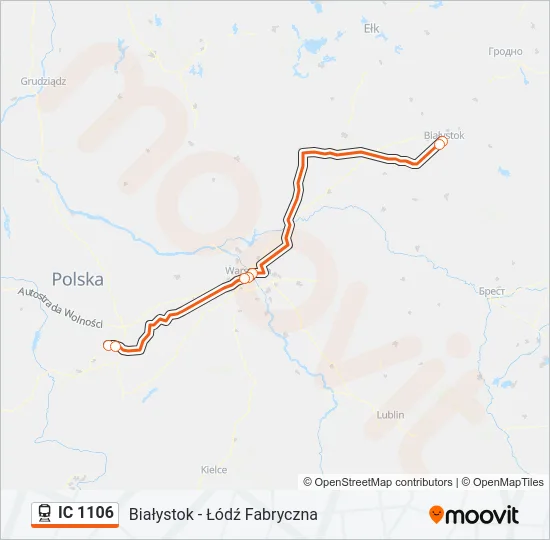 Поезд IC 1106: карта маршрута