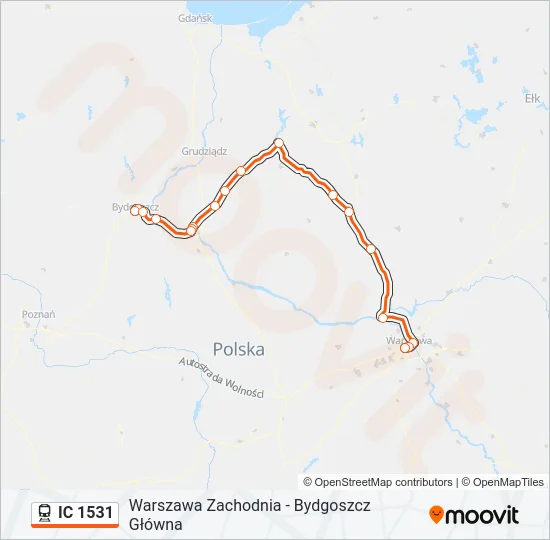Поезд IC 1531: карта маршрута