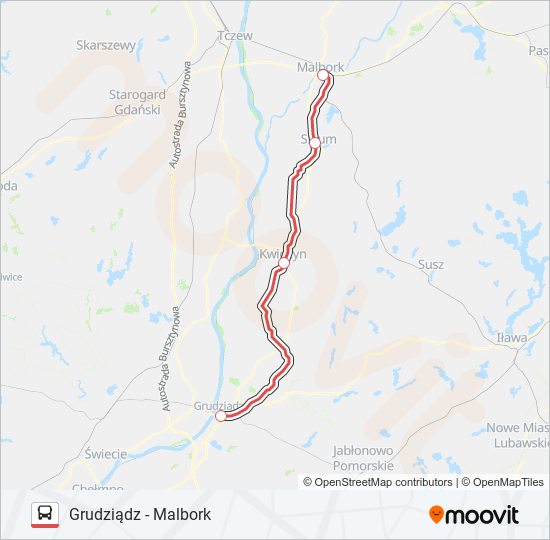 Mapa linii autobus ZKA TLK 55101