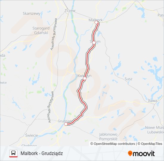 Mapa linii autobus ZKA TLK 55102