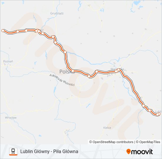 Mapa linii kolej IC 28110