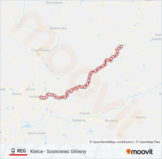 Поезд REG: карта маршрута